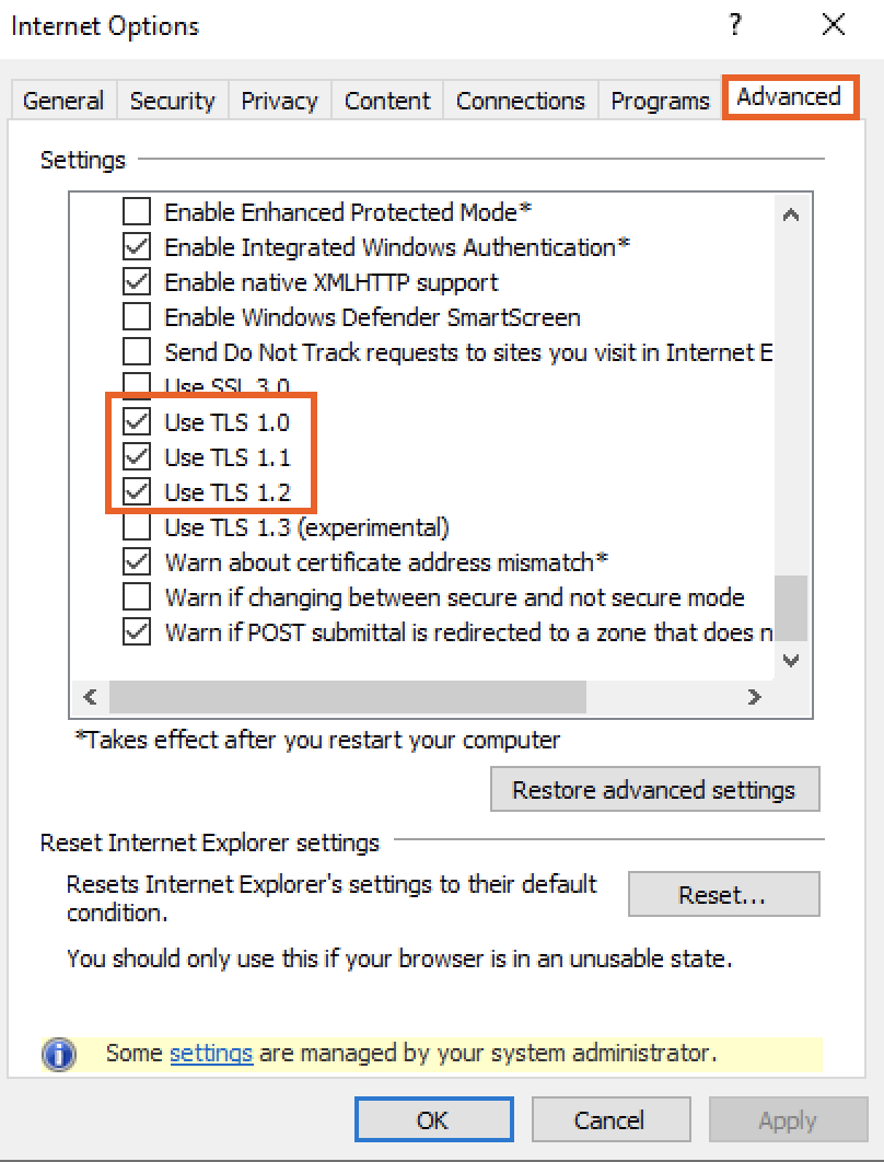 Unsafe Tls Security Settings Internet Explorer