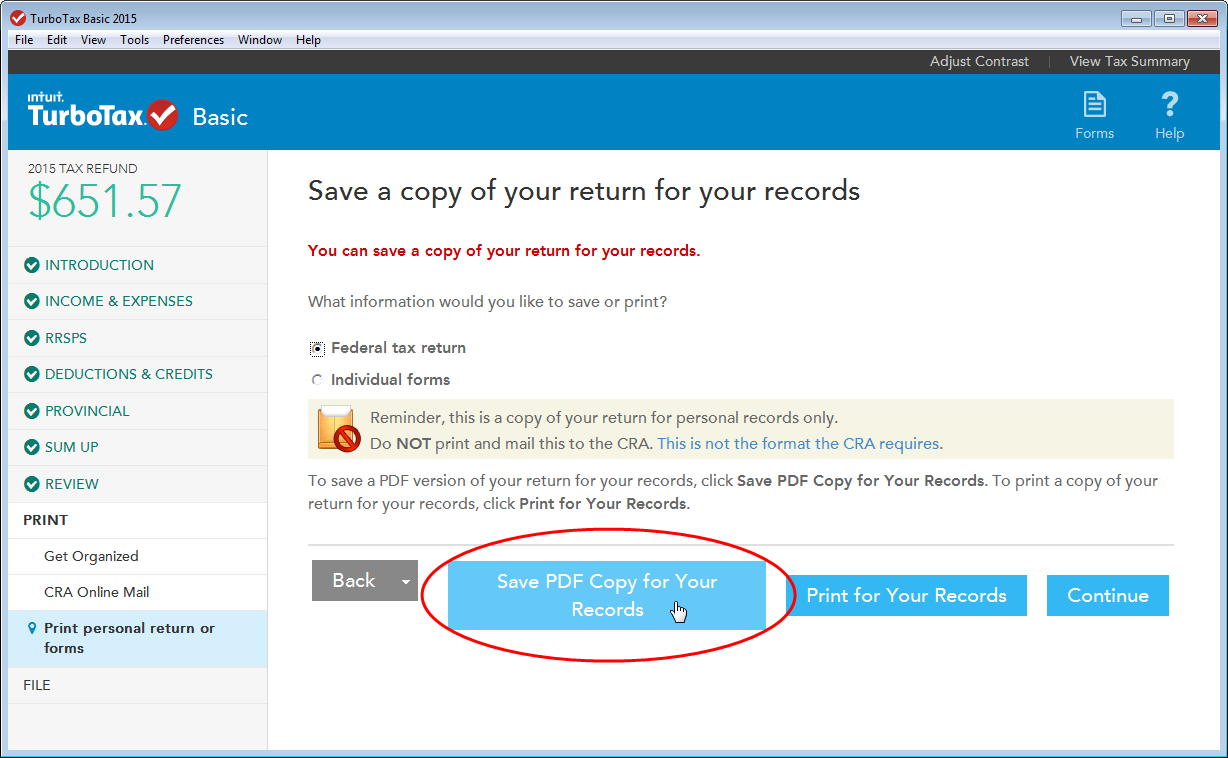 How do I save a PDF copy of my tax return in TurboTax AnswerXchange