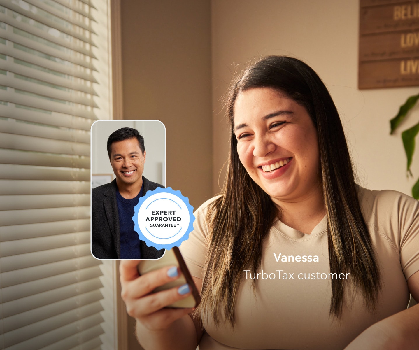 Vanessa, a TurboTax customer on working with her TurboTax expert, Neil who guarantees her taxes are expert approved so she can file with confidence.