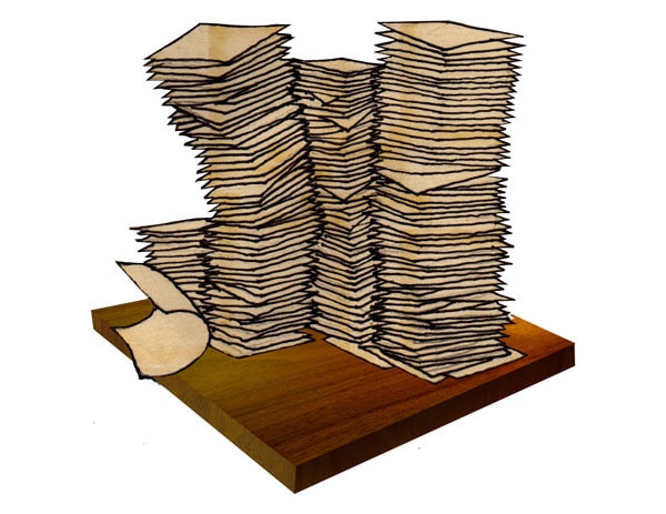 Illustrated stacks of papers