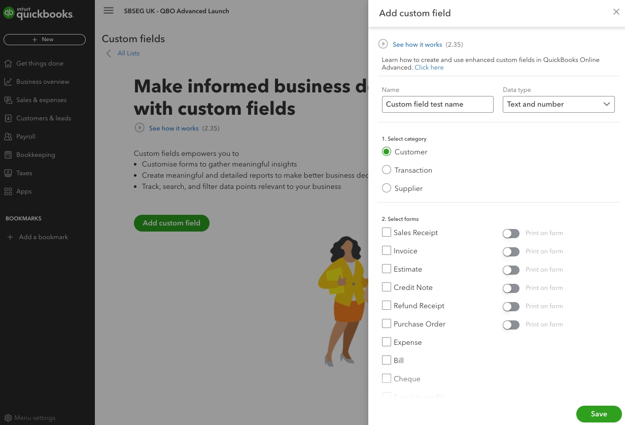 Use custom fields for vendors and expenses in QuickBooks Online Advanced