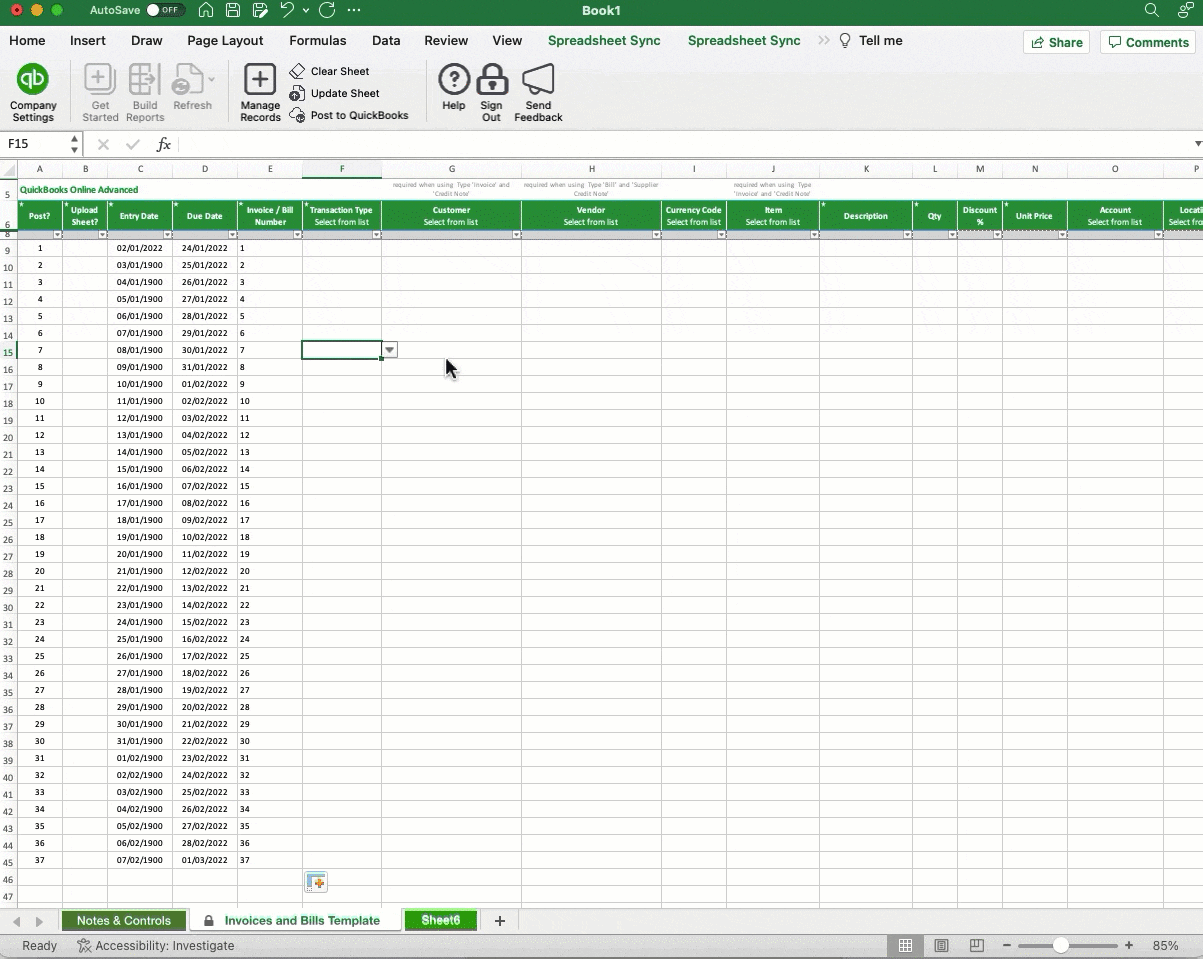 Working with the Spreadsheet Sync toolbar