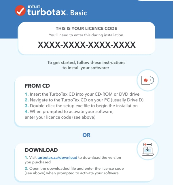 Instructions to install TurboTax CD/Download software