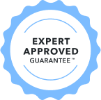 A blue and white circular TurboTax badge displaying “Expert approved guarantee™” in the center.