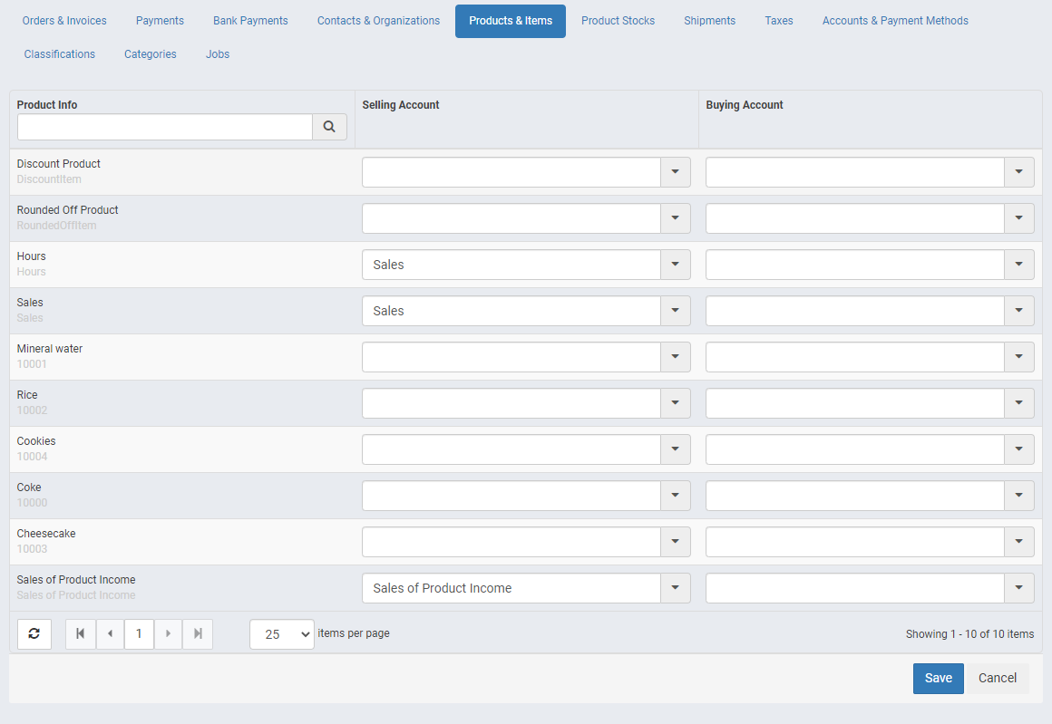 Product list in QuickBooks Connector