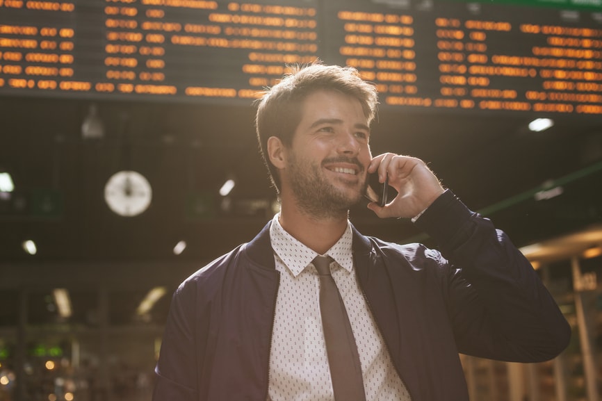 Business traveler on the phone