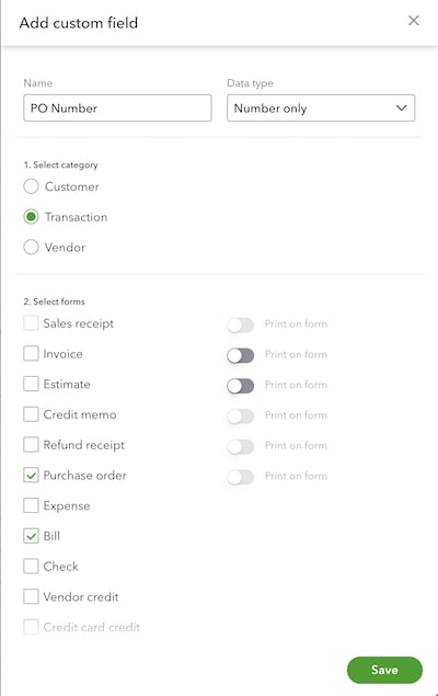 Use custom fields for vendors and expenses in QuickBooks Online Advanced