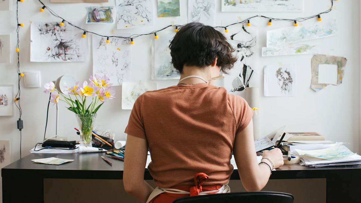 freelance artist working in home studio