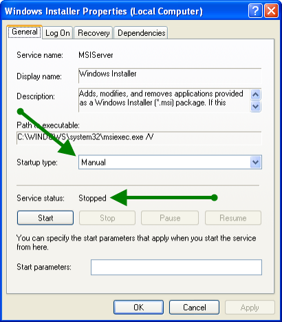 Ошибка msiexec exe windows xp