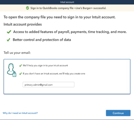quickbooks mac asks for user password