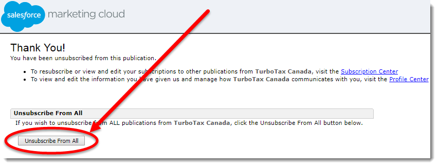 Unsubscribe from all TurboTax Canada emails