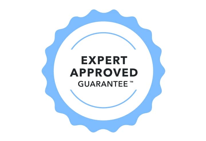 A blue and white circular TurboTax badge displaying “Expert approved guarantee™” in the center.