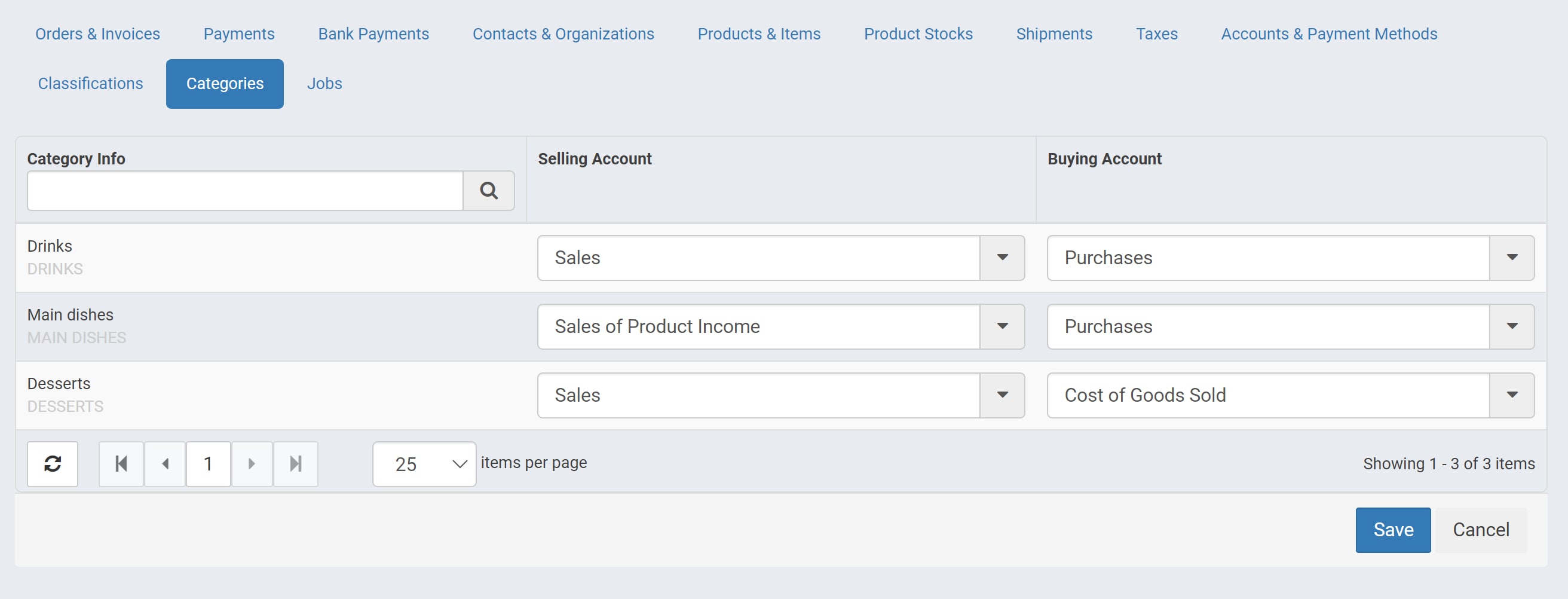 Categories in QuickBooks Connector