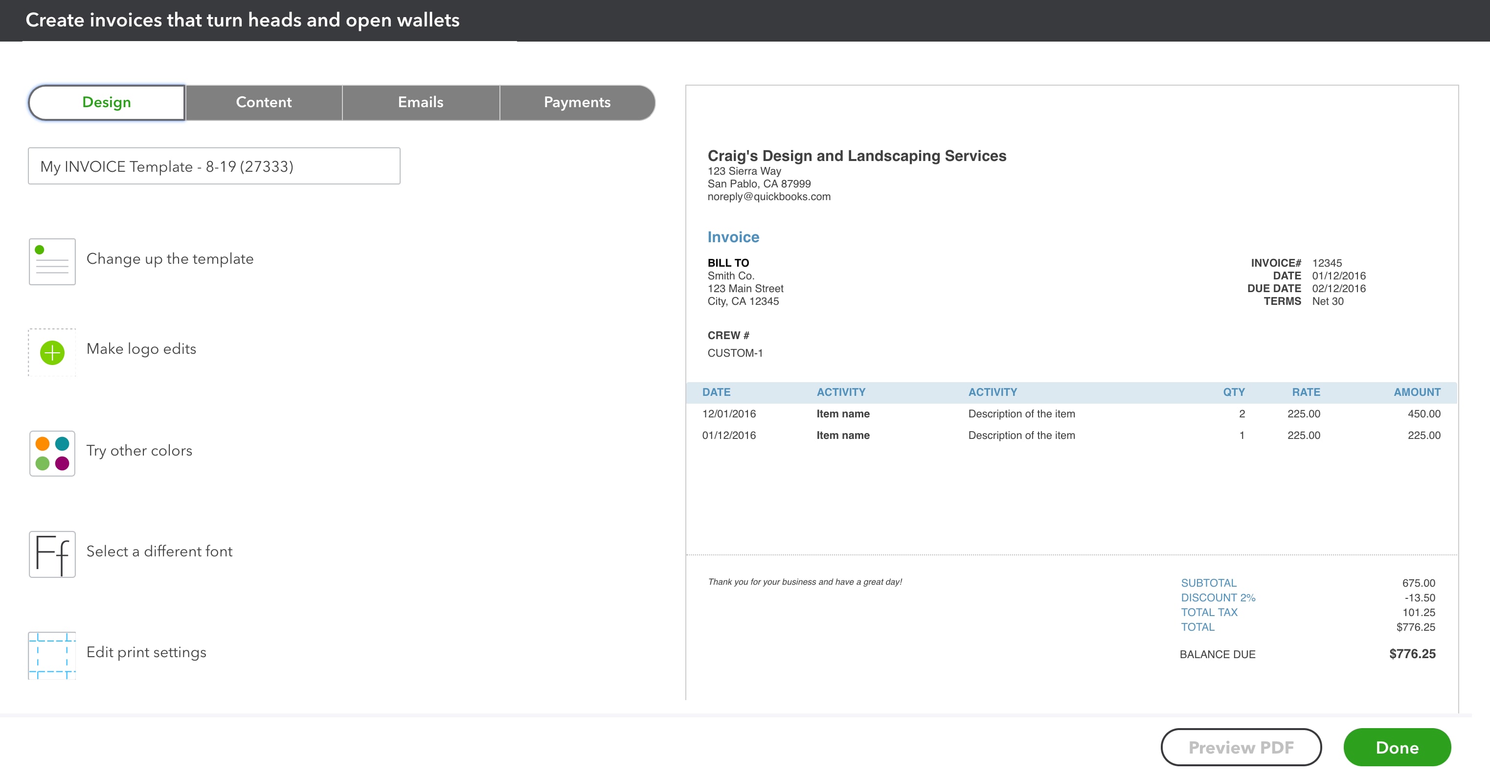 Invoice Email Template In Custom Quickbooks Invoice Templates