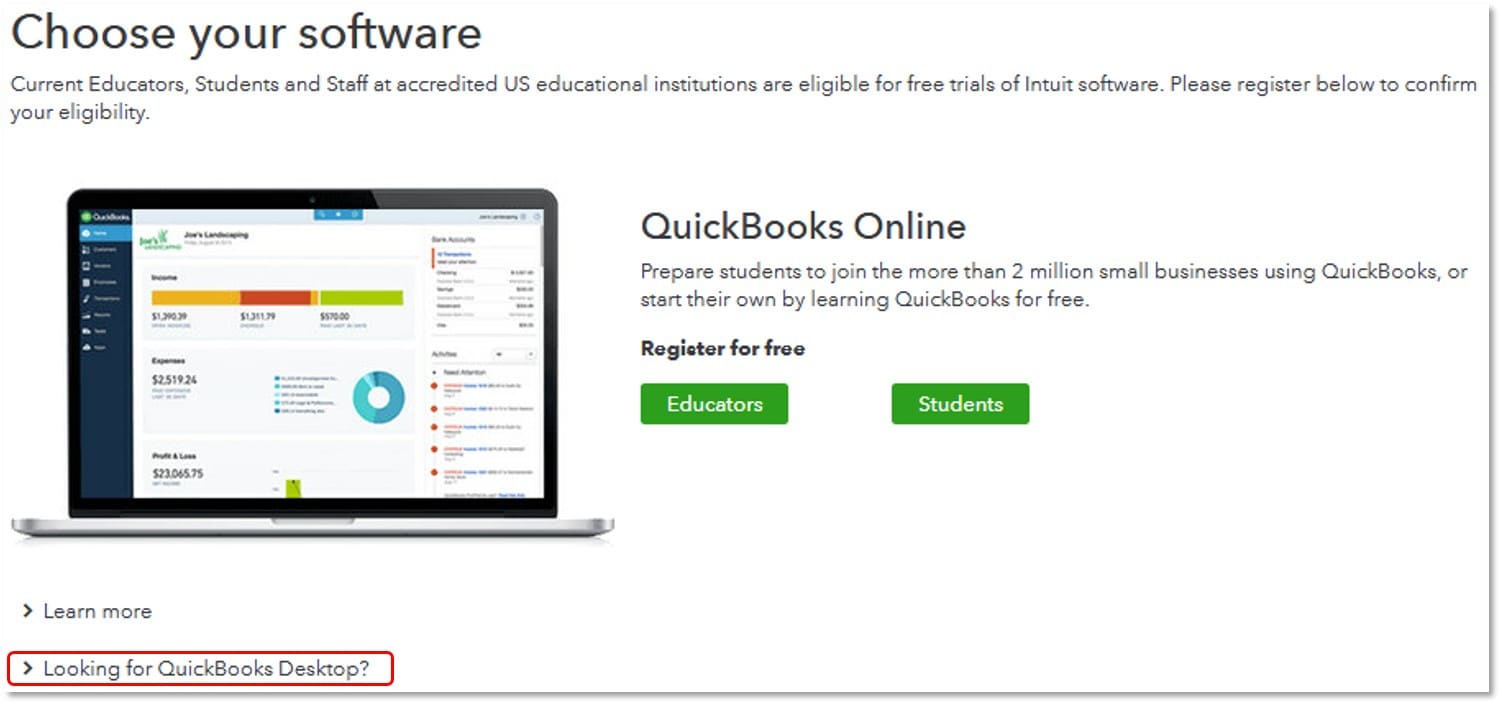 quickbooks for students 1user