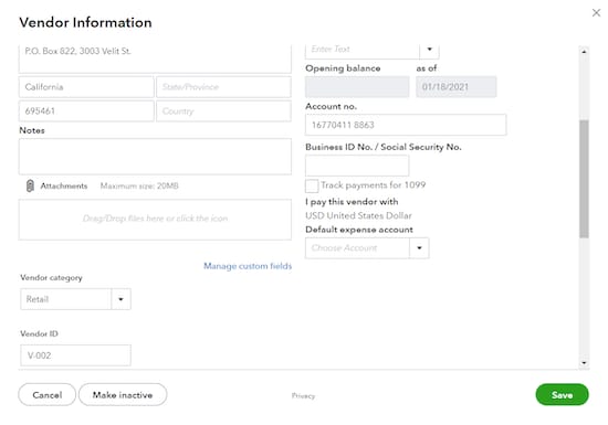 Use custom fields for vendors and expenses in QuickBooks Online Advanced