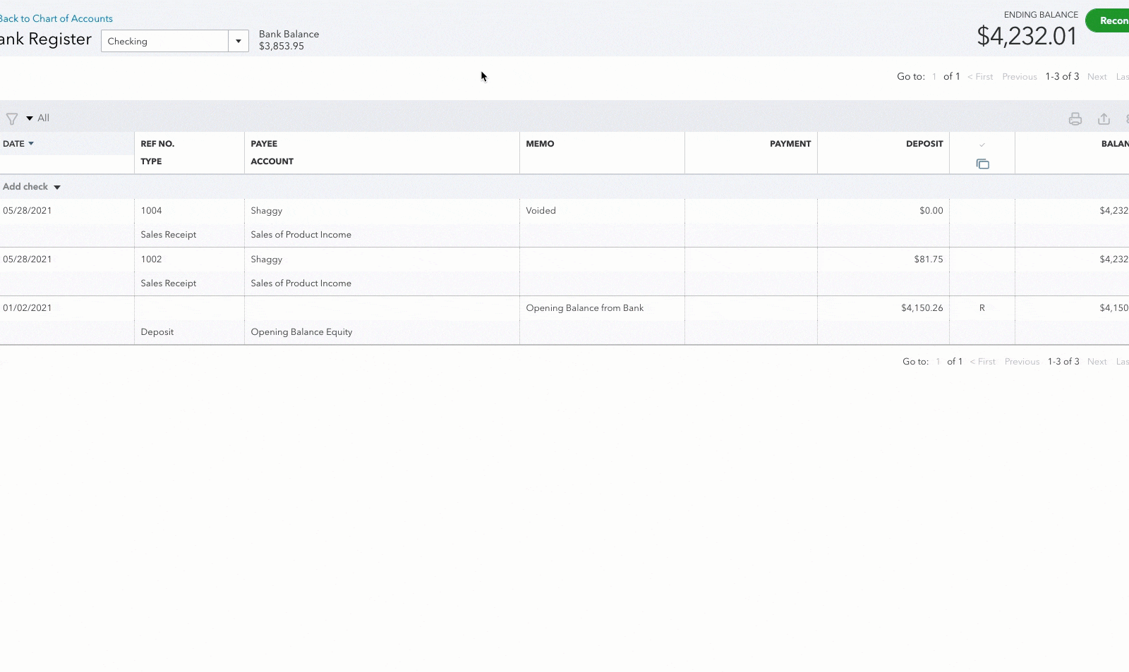 Cursor selecting a transaction to expand details - animated