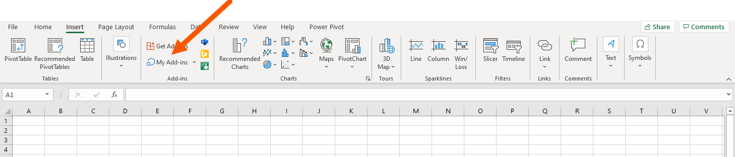 Location of Spreadsheet Sync add-in in Excel navigation