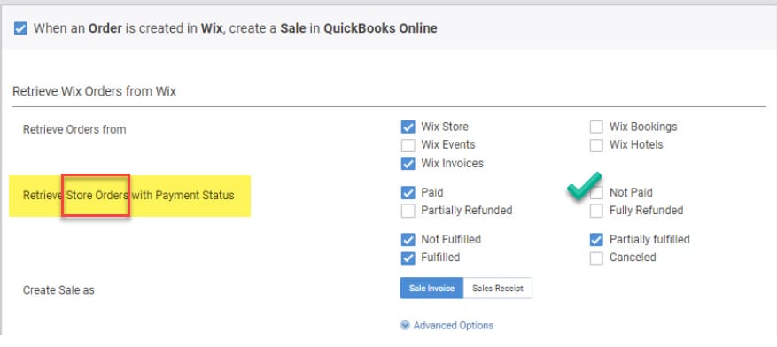 Retrieve Store Orders with Payment Status section in QuickBooks Connector settings.