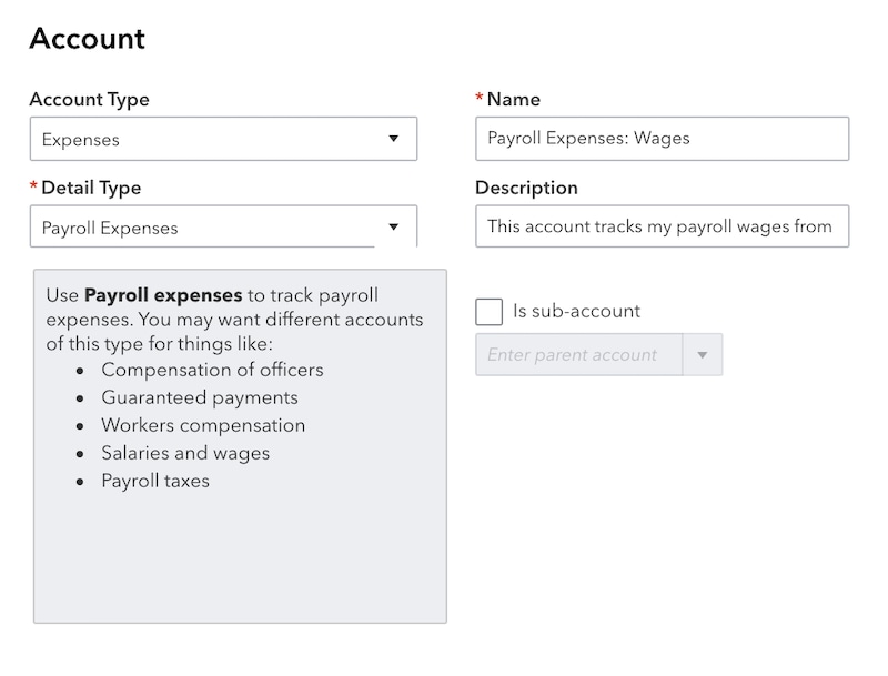 Payroll Chart Of Accounts Quickbooks