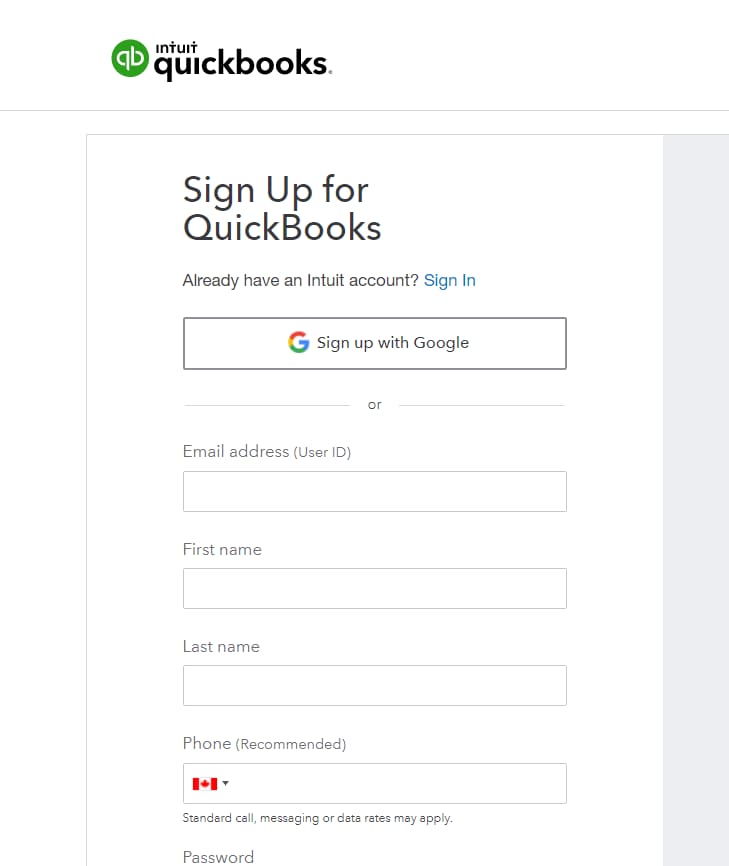 sign up for quickbooks online