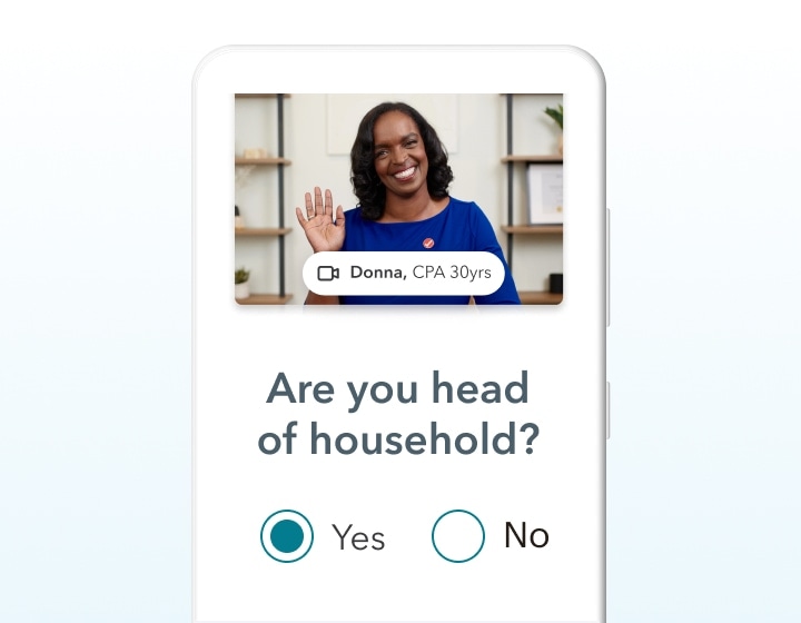 Laptop displaying the “Are you head of household?” screen in TurboTax with live tax expert Donna waving on-screen. Donna has 30 years of experience.