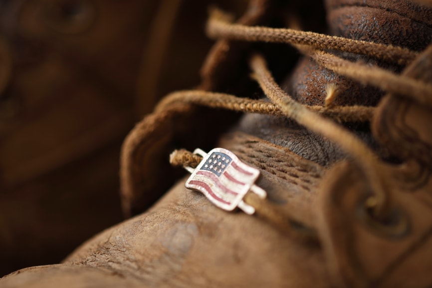 work boot with american flag pin