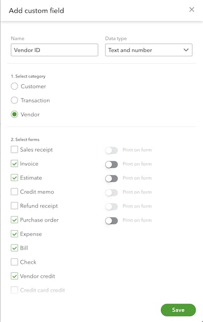 Use custom fields for vendors and expenses in QuickBooks Online Advanced