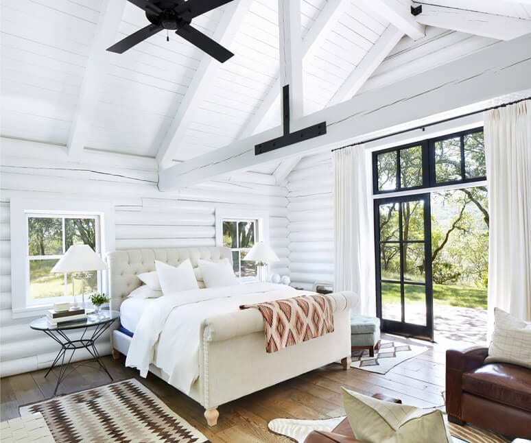 A farmhouse style Airbnb bedroom.