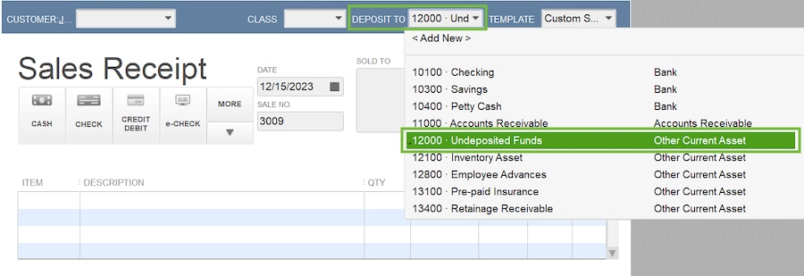 This shows the deposit to option dropdown so you can select any account you want, including Undeposited Funds..