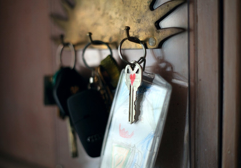 Housekeys hang from a key holder.