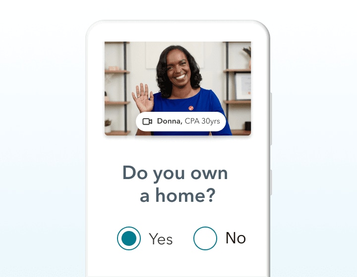Laptop displaying the “Did you own a home?” screen in TurboTax with live tax expert Donna waving on-screen. Donna has 30 years of experience.