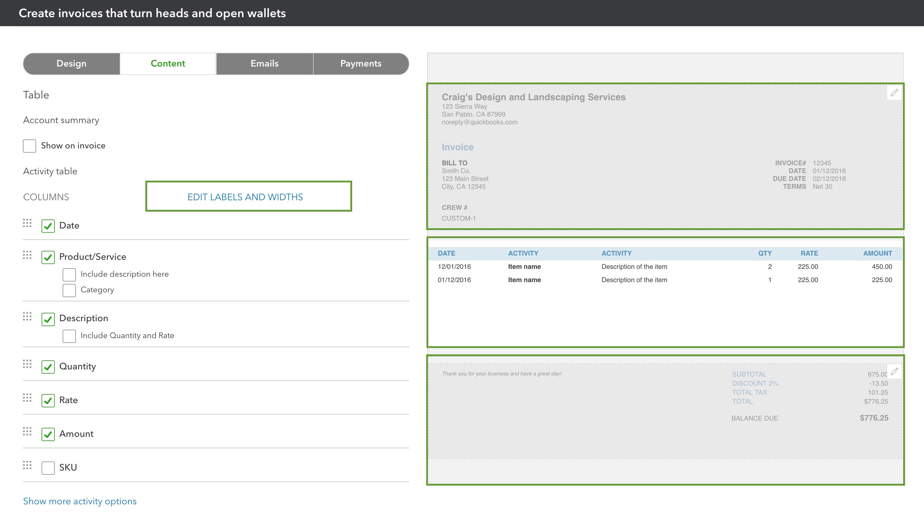 quickbooks invoice templates for mac