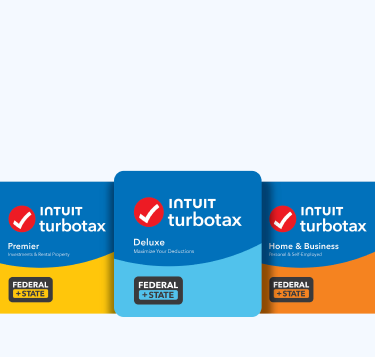 Graphic of different TurboTax Desktop versions. It shows TurboTax Desktop Basic, Deluxe, Premier, Home & Business, and Business.