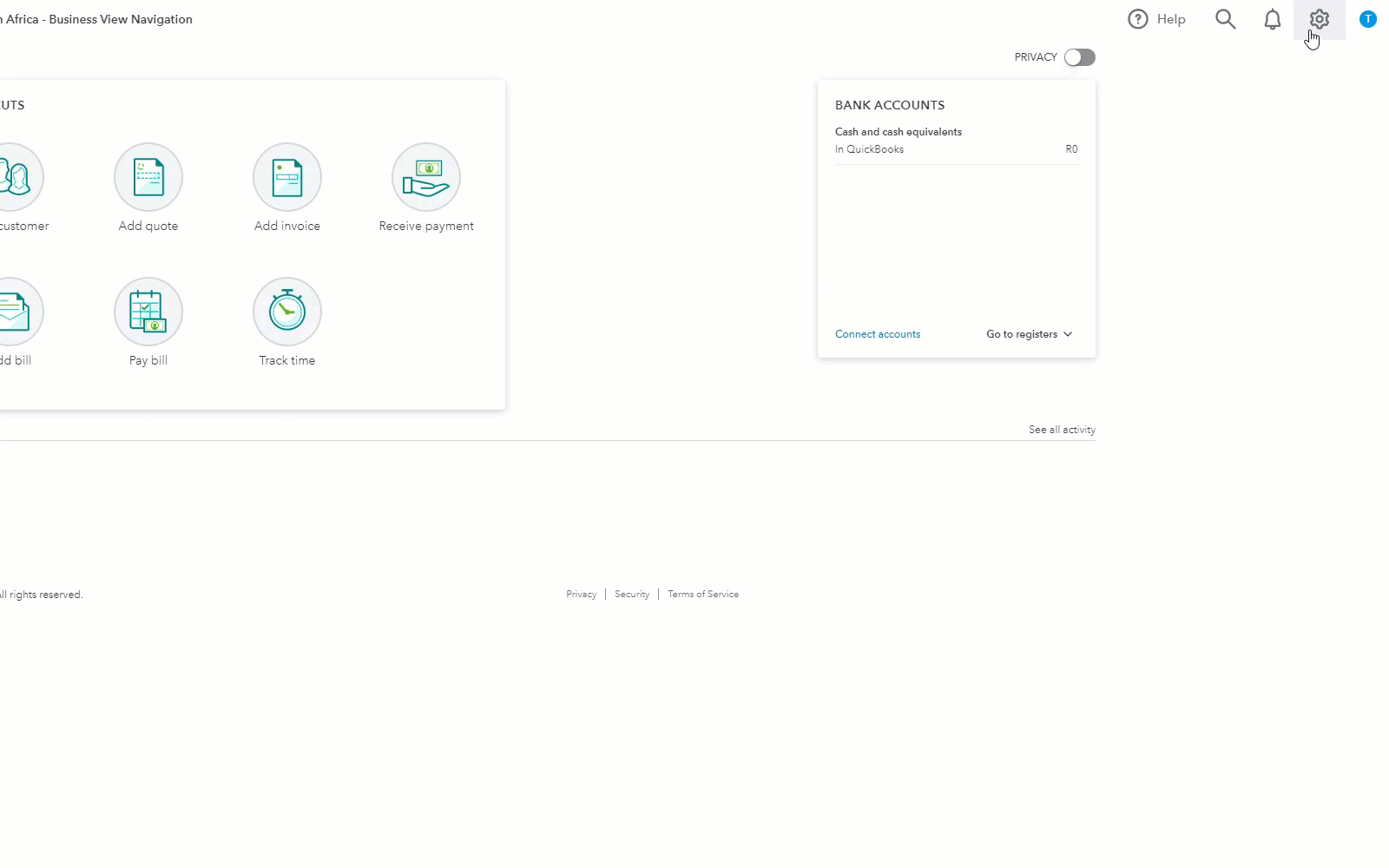 This is a demonstration showing how to switch from Business view to Accountant view in QuickBooks Online