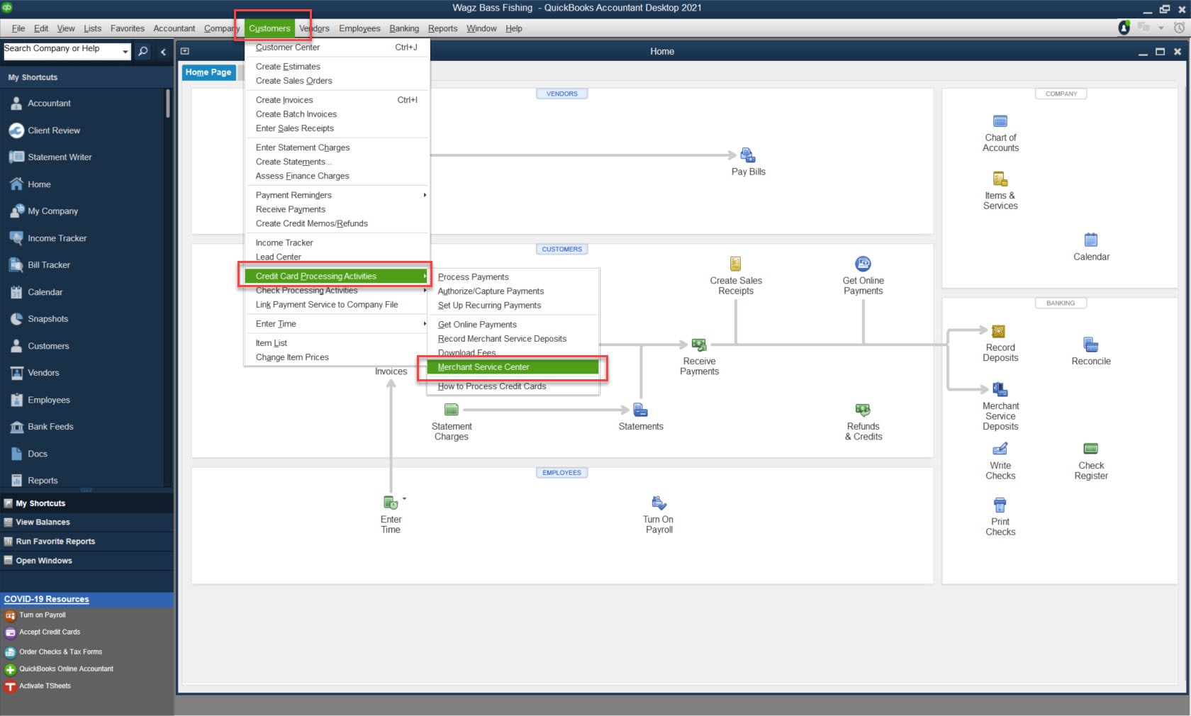 Access the Merchant Service Center from QuickBooks Desktop