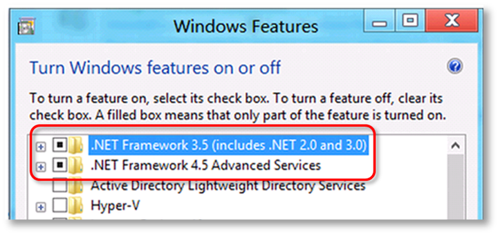 This shows a list of Windows features you can turn on and off