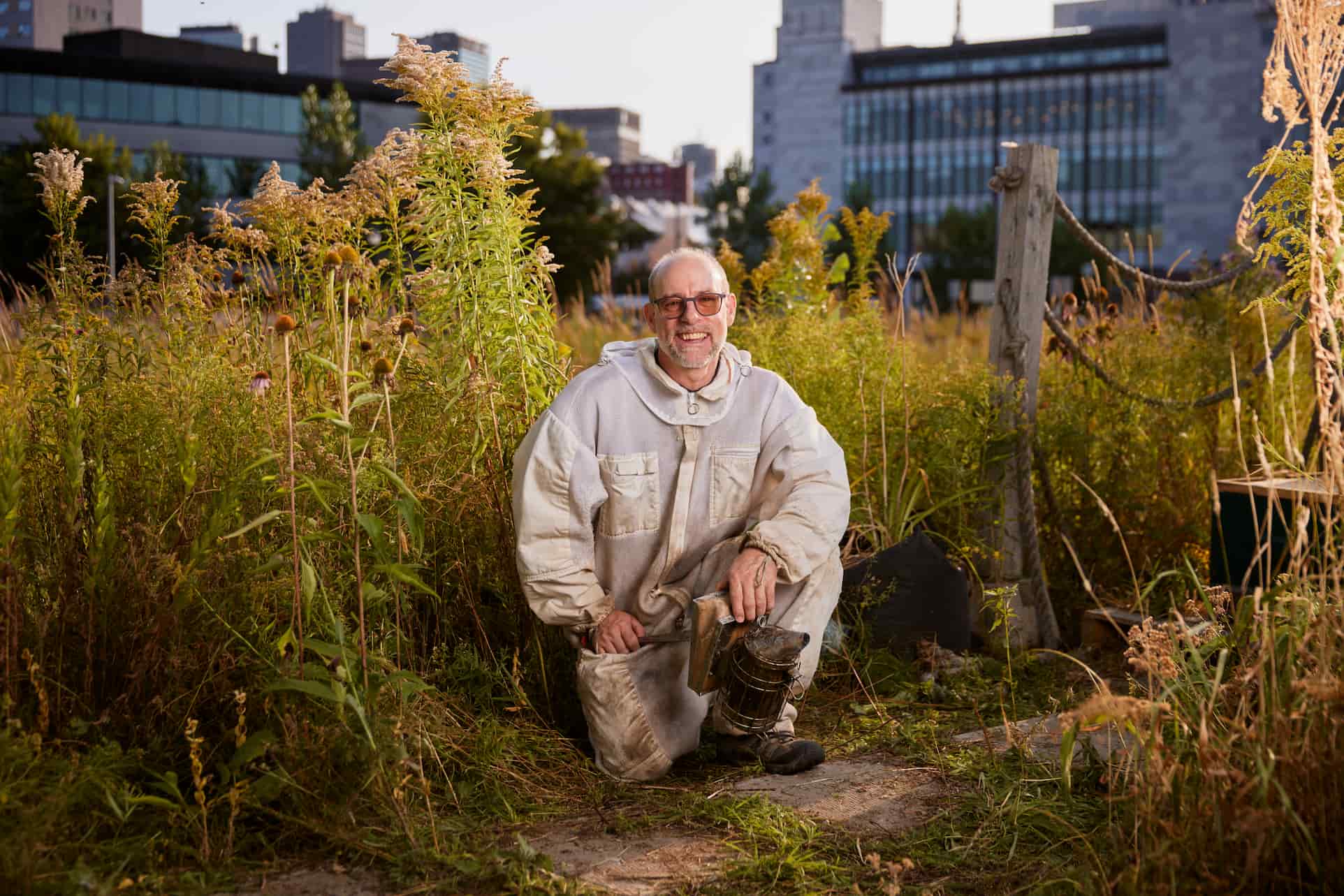 A person sitting on grass
