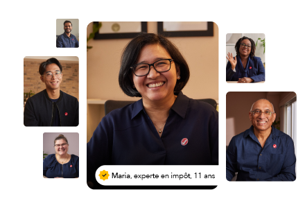 Un collage de six experts de TurboImpôt. Image principale de Maria, experte en impôt depuis 11 ans.