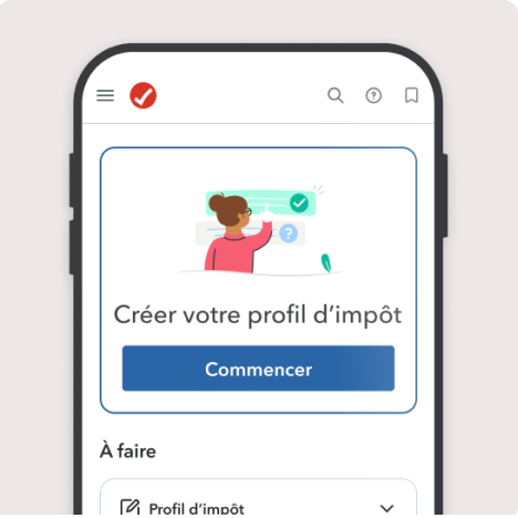 L’interface utilisateur de l’application mobile de TurboImpôt avec l’en-tête « Créer votre profil d’impôt » et le bouton « Commencer ».