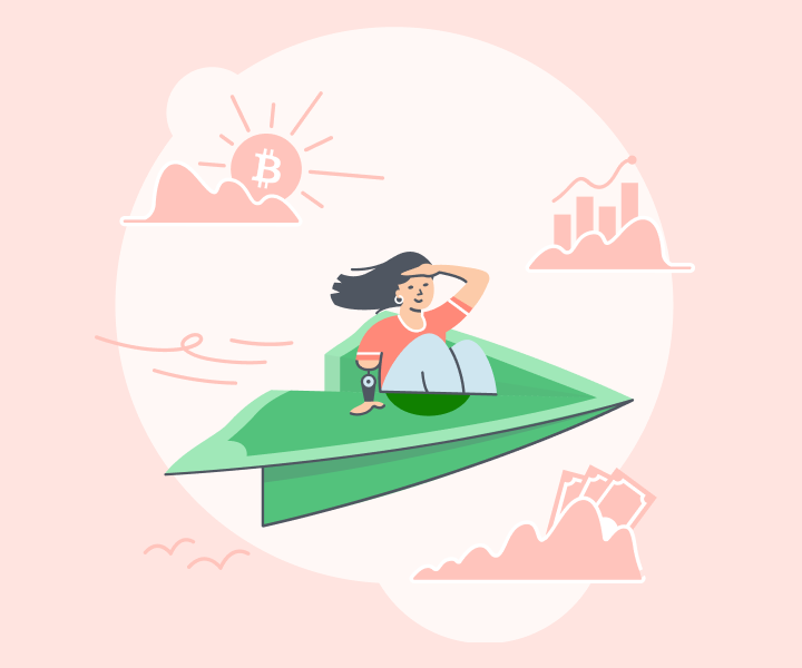 Animated picture of a person flying on a paper plane.