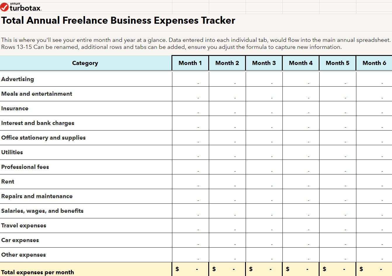 Instructions for using the freelance expense tracker.