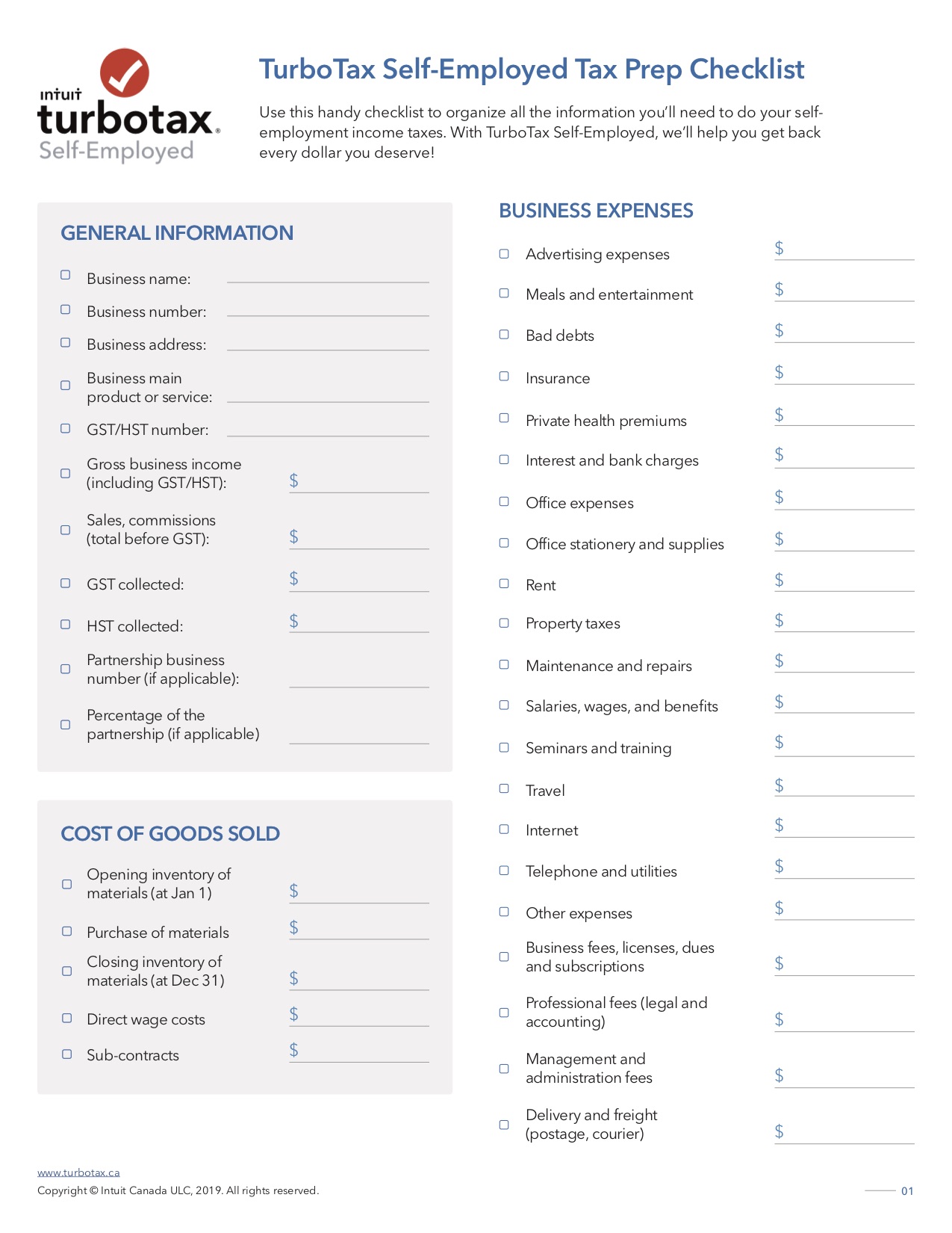 A picture of list of tax prep checklist.