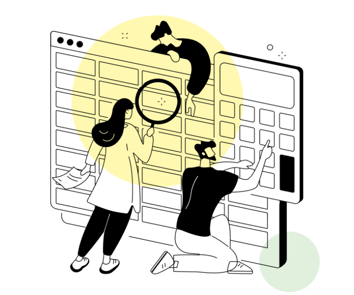 Animated image of a girl standing with a magnifying glass.
