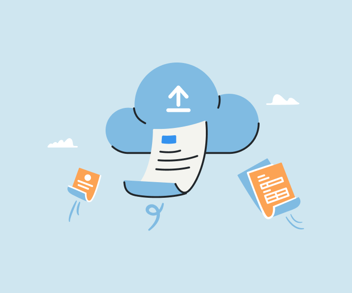 Animated picture of a cloud with an upload sign.