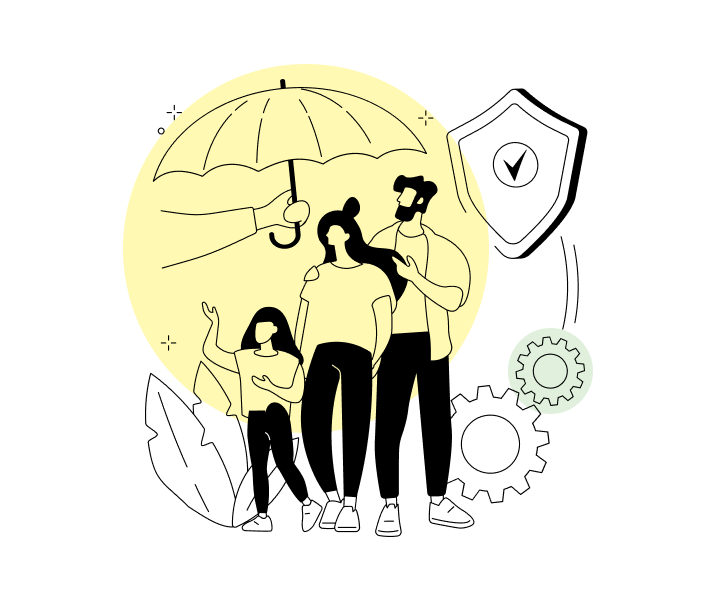 A group of people with umbrellas in a drawing.