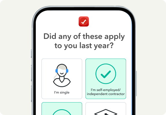 An image of a phone that shows an example question in the tax filing process in the TurboTax app.