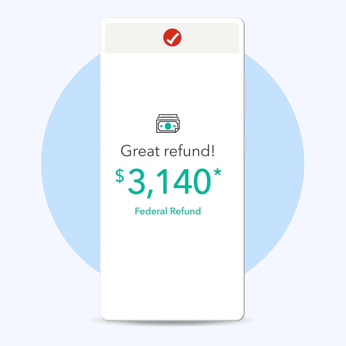 Graphic of TurboTax software on a phone showing a refund.