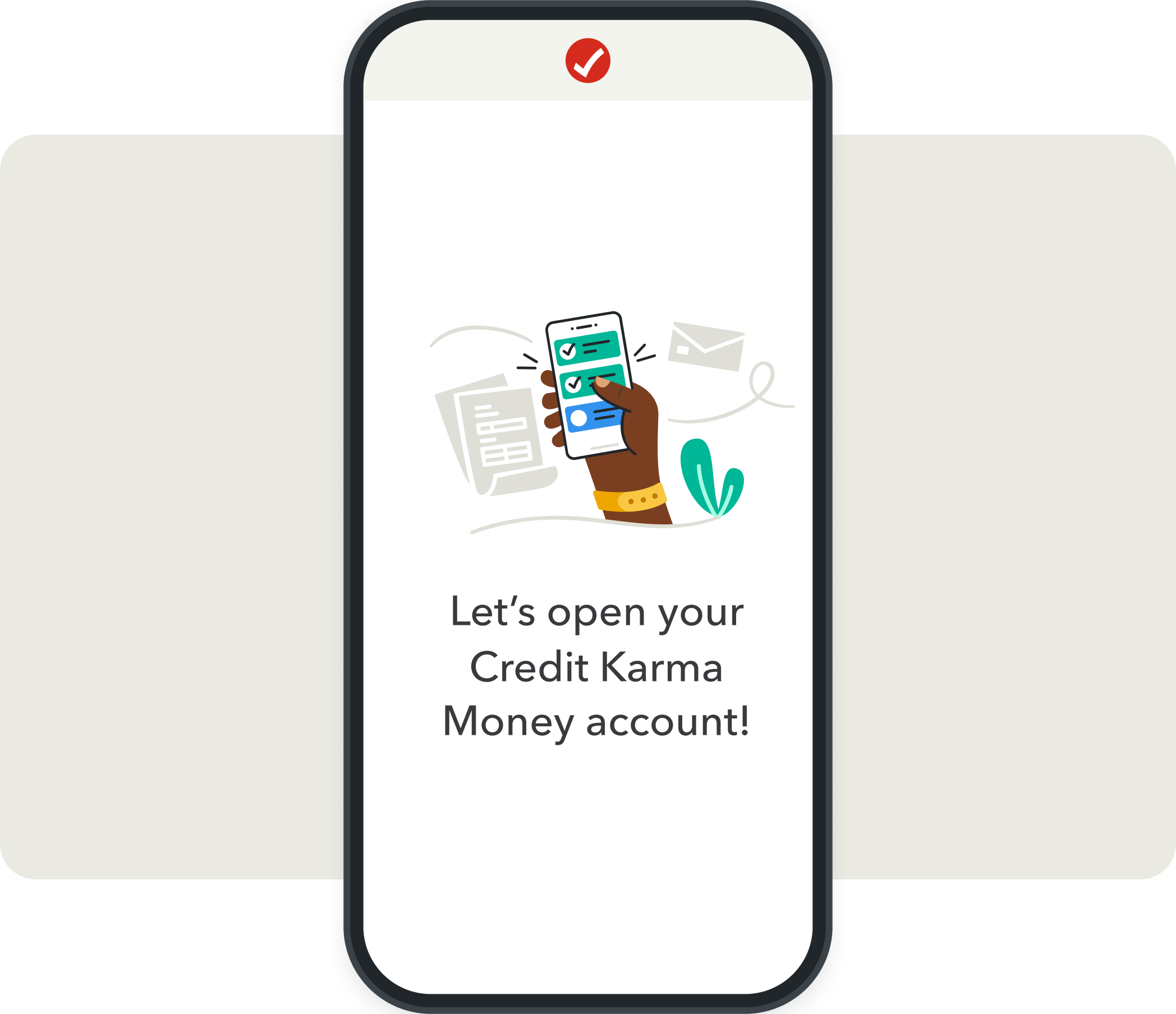 A smartphone showing a user opening a Credit Karma Money account via TurboTax.