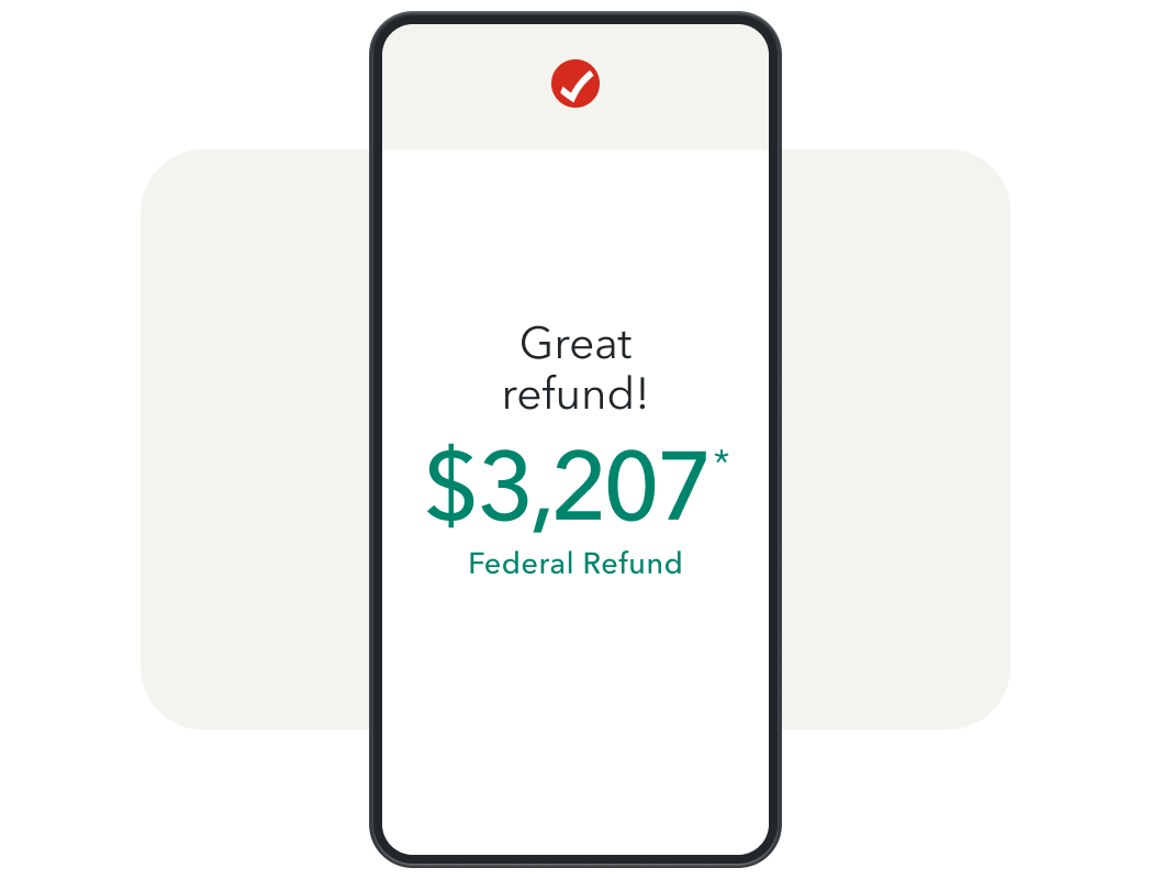 Graphic of TurboTax software on a phone showing a great refund.